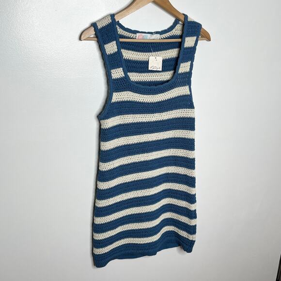 Free People Beach Womens Felicity Crochet Sweater Mini Dress Small Blue Stripe - Picture 5 of 13